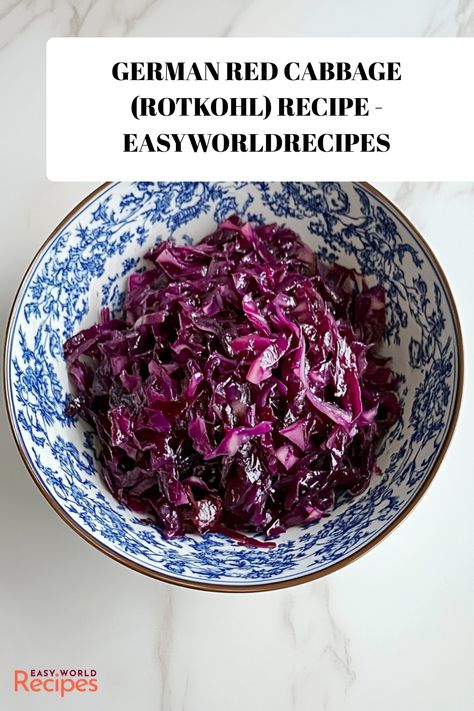 This German Red Cabbage, or Rotkohl, is a classic German side dish known for its perfect balance of sweet and sour flavors. Often served at German holiday gatherings and festivals, this braised red cabbage pairs wonderfully with dishes like Rouladen and bratwurst, bringing a vibrant color and warm taste to the table. German Red Cabbage Salad, Sauted Red Cabbage, German Red Cabbage Recipe, German Main Dishes, Yule 2024, German Cabbage, German Red Cabbage, German Side Dishes, German Appetizers