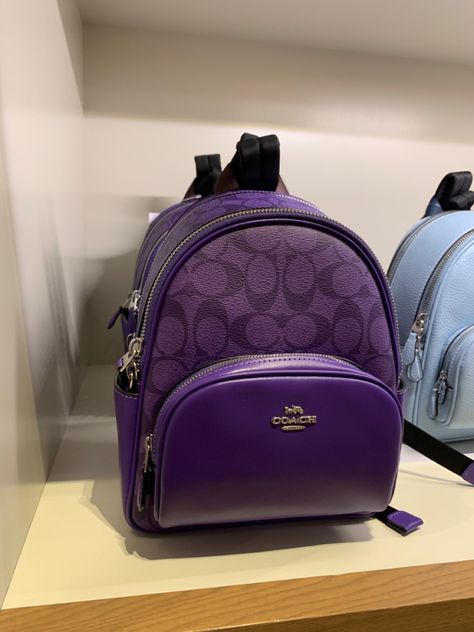 Coach Mini Backpack, Backpack Aesthetic, Luxury Stuff, Purple Coach, Aesthetic Backpack, Coach Backpack, Purple Backpack, Mini Backpack, Dark Purple