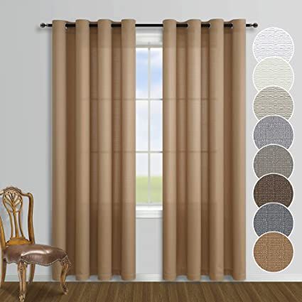 Amazon.com: Burlap Color Semi Sheer Curtains 84 Inch Length for Living Room Set 2 Window Panel Grommet Drapes Linen Cotton Textured Country Decor Rustic Farmhouse Curtains for Bedroom Tan Brown 52x84 Inches Long : Home & Kitchen Boho Curtains Diy, Matching Wallpaper And Curtains, Brown Curtains Living Room, Curtains For Grey Walls, Tan Curtains, Curtains Fabrics, Curtain Colors, Cabin Curtains, Semi Sheer Curtains