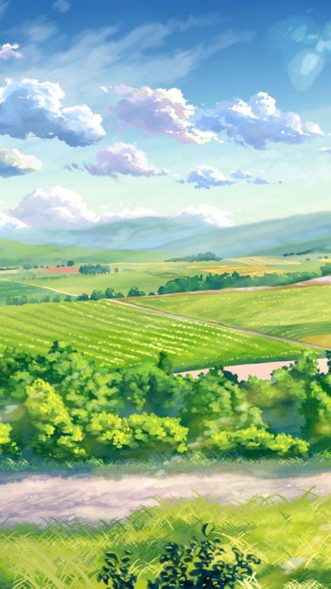 Paddy Field Illustration, Anime Field Background, Paddy Field Drawing, Fields Drawing, Anime Field, Fantasy Fields, Anime Landscape, Paddy Field, Wallpaper Seni