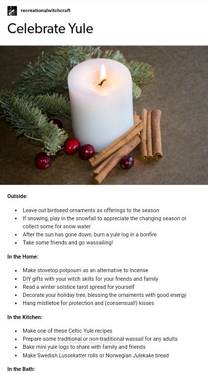 Simple Yule Ritual, Winter Holiday Traditions, Yule Cards Pagan, Wood Yule Log Decoration, Celtic Winter Solstice Traditions, Witch Yule Tree, Norse Yule Decorations, Yule Activities Pagan, Yule Baked Goods