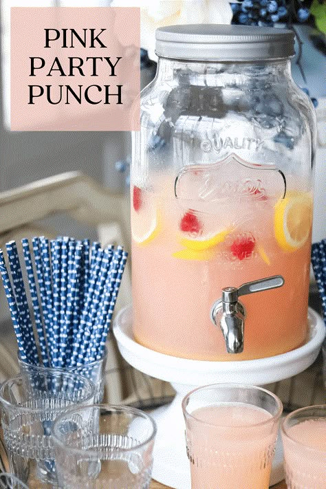 Punch Pink, Punch Recipes Non Alcoholic Pink, Pink Party Punch Alcohol, Pink Drink For Party, Pink Drinks For Party, Flower Punch, Punch For Party, Pink Punch Alcoholic, Light Pink Punch