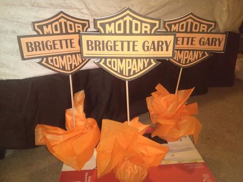 Harley Davidson Centerpieces Ideas, Harley Davidson Centerpieces, Custom Harley Davidson, Centerpieces Ideas, Birthday Stuff, Custom Harleys, 1st Bday, 40th Birthday, Birthday Theme