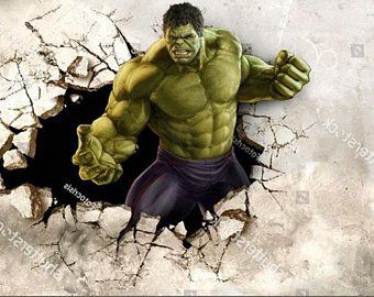 Etsy :: Your place to buy and sell all things handmade Hulk Wallpaper, Green Superhero, Wallpaper Kids Room, Childrens Wall Decals, Broken Wall, Hulk Birthday, Gym Wall Decal, Gym Wallpaper, Break Wall