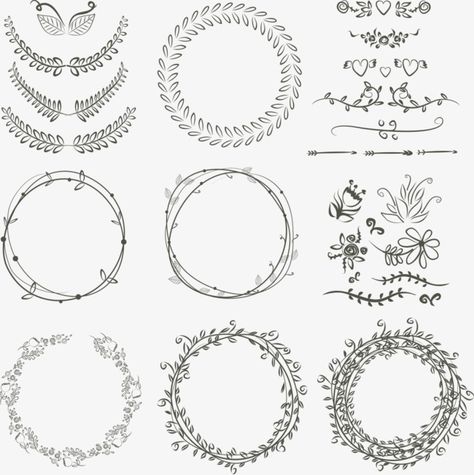 Ring Svg Free, Valentine Ornaments, Ring Svg, Bujo Doodles, Frame Ornament, Ring Wreath, Leaves Wreath, Vector Frame, Illustration Blume