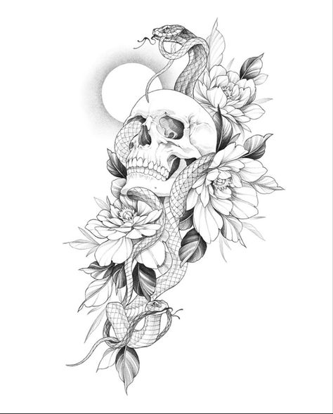 Flower And Snake Tattoo, Snake And Flowers Tattoo, Skull Tattoo Flowers, Skull Rose Tattoos, Tattoo Quote, Hip Thigh Tattoos, Snake Tattoo Design, Hip Tattoos Women, Inspiration Tattoos