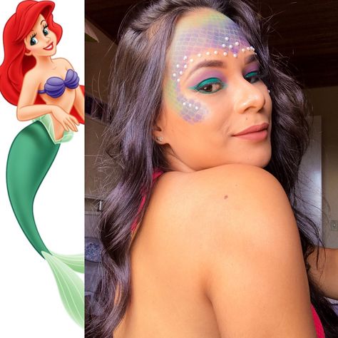 Maquiagem inspirada na Princesa Ariel Ariel, Face Paint, Carnival Face Paint, Halloween Face, Face Makeup, Halloween Face Makeup, Carnival, Make Up, Halloween