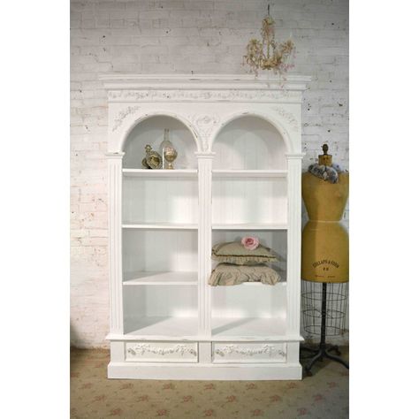 Painted Cottage Chic Shabby Farmhouse Bookcase China Cabinet Linen... ($895) ❤ liked on Polyvore featuring home, furniture, storage & shelves, cabinets, bookshelves, home & living, living room furniture and white Farmhouse Bookcase, French Bookcase, Farmhouse Bookcases, Farmhouse Cabinet, Cottage Studio, Painted China Cabinets, Shabby Farmhouse, Glass Hardware, Vintage Painted Furniture