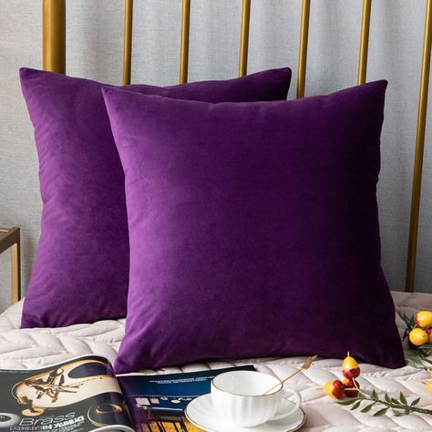 Amazon.com: DEZENE Throw Pillow Covers, 2 Pack Super Soft Velvet Decorative Pillow Cases, Luxury Accent Rectangular Pillowcases, Square Cushion Covers for Farmhouse,Couch,Sofa, 20 x 20 Inch, Purple: Home & Kitchen Purple Pillows Bedroom, Purple Pillows Living Room, Daybed Guest Room, Purple Accent Pillows, Violet Pillows, Farmhouse Couch, Purple Cushion, Silver Pillows, Purple Pillow