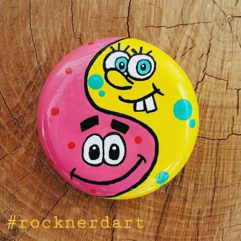 Character Painted Rocks, Sponge Bob And Patrick, Bob And Patrick, Patrick Spongebob, Bob Rock, Diy Rock Art, Art Hub, Rock Painting Ideas Easy, Fruity Pebbles