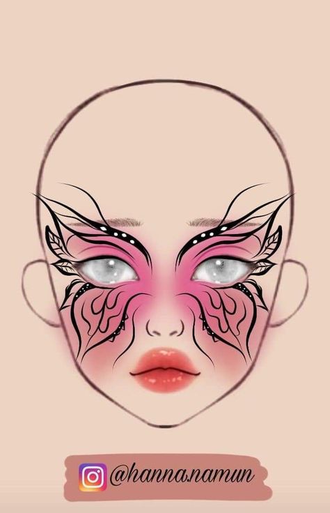 Anime Face Art, Makeup Charts, Anime Eye Makeup, Butterfly Makeup, Makeup Drawing, Punk Makeup, Anime Face, Cute Eye Makeup, Makeup Face Charts