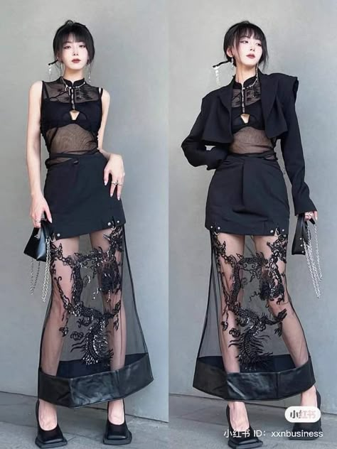 Cyberpunk Dress, Chinese Dress Modern, Cute Dresses For Party, Fashion Sketches Dresses, Concept Clothing, Cyberpunk Fashion, Asian Outfits, Kpop Fashion Outfits, Outfit Inspo Fall