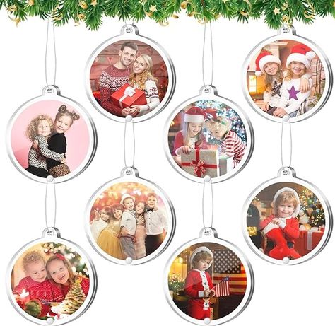 Amazon.com - 8 Pieces Christmas Photo Ornaments Hanging Picture Frame Ornaments for Tree Small Picture Frames Wallet Size Picture Frames for Christmas Tree Decoration Tear The Scratch Film Before Use (Round) Wallet Size Picture, Christmas Photo Ornaments, Sintra Board, Picture Frame Christmas Ornaments, Frame Ornaments, Small Photo Frames, Christmas Tree Pictures, Small Picture Frames, Picture Frame Ornaments