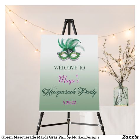 Mardi Gras Birthday Party, Mardi Gras Birthday, Birthday Posters, Party Welcome Sign, Yellow Colour Scheme, Mardi Gras Party, Masquerade Party, Birthday Poster, Masquerade Ball