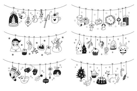 Doodles Christmas, Banner Doodle, Christmas Doodle, Christmas Window Painting, Bullet Journal Font, Doodle Background, Graphic Design Cards, Tangle Doodle, Minimal Christmas