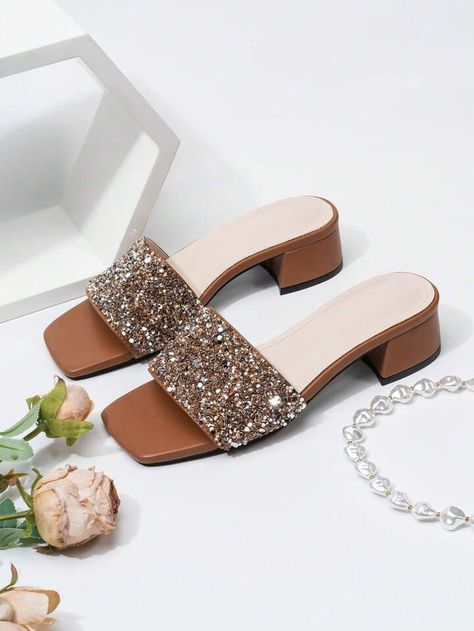 Women's Peep Toe Square Toe Chunky Heel Sandals For Spring And Summer | SHEIN USA Pakistani Shoes Heels, Bridal Sandals Heels Pakistani, Pakistani Heels, Pakistani Sandals, Diy Fabric Shoes, Shein Sandals, Outfit Animal Print, Pakistani Shoes, Stylish Shoes Heels