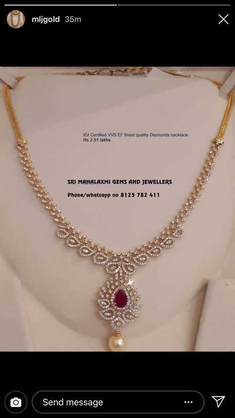 Rubies Necklace, Pretty Gold Necklaces, Diamond Necklace Simple, Necklace With Pearl, Diamond Pendants Designs, Gold Jewelry Simple Necklace, Gold Necklace Indian Bridal Jewelry, Diamond Necklace Designs, Bridal Diamond Jewellery