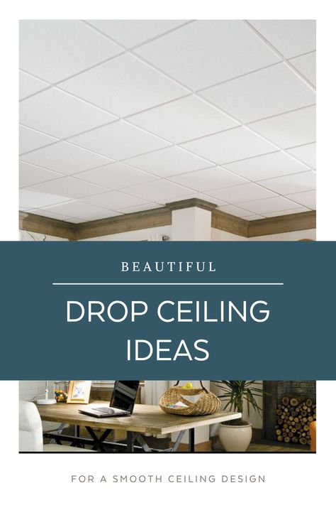 Looking for ideas to cover your popcorn ceiling? Try a stunning drop ceiling idea that minimizes the look of ceiling grid! Get a smooth ceiling design with SAHARA 24-in x 24-in ceiling panels. #Ceiling #HomeIdeas #BasementCeilings #Interior #ArmstrongCeilings Drop Ceiling Lighting Ideas Basement, Drop Ceiling Ideas Kitchen, Ceilume Ceiling Tiles, Lowered Ceiling Ideas, Drop Down Ceiling Makeover, Drop Ceiling Makeover Cheap, Dropped Ceiling Ideas, Basement Drop Ceiling Ideas, Drop Ceiling Lighting Ideas