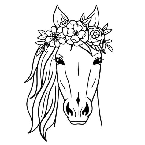 Cute Horse Drawings, Horse Coloring Pictures, Horse Doodle Art, Line Art Bunny, Horse Head Outline, Rabbit Line Art, Horse Head Coloring Page, Horse Draw, Horse Doodle