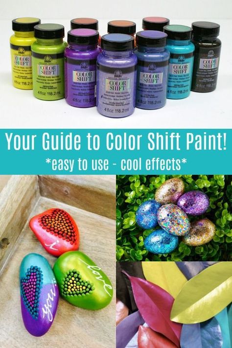 FolkArt Color Shift paint is a cool craft paint – with metallic shades that shift in changing light! Learn all about it and how to use it. Don't forget to scroll down to the bottom of the post to see a video that shows all the colors! Color Shift Paint Projects, Diy Unicorn Spit Recipe, Color Shift Paint, Color Changing Paint, Unicorn Spit, Craft Paint, Glitter Paint, Colour Changing, Crafts To Make And Sell