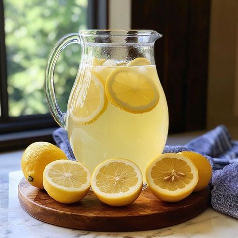 🍋 Zesty Sunshine Lemonade 🌞** **Ingredients:** • 1 cup fresh-squeezed lemon juice (4-6 lemons) 🍋 • 1 cup sugar crystals ✨ • 5 cups chilled H2O 💧 • Ice cubes ❄️ • Lemon slices & mint leaves for flair (if you fancy) 🌿 **Magic-Making Steps:** 1️⃣ Whip up a sweet syrup: Mix 1 cup H2O + sugar in a pot. Heat & stir till sugar vanishes! Cool it down. 🔥➡️❄️ 2️⃣ In a big jug, blend lemon juice & your cool syrup. 🥤 3️⃣ Pour in 4 cups of cold H2O. Stir it up! 🌪️ 4️⃣ Fill glasses with ice cubes. 🧊 ... Lemonade Ingredients, Lemonade Pitcher, How To Make Bacon, Squeezed Lemon, Lemon Slices, Birthday Brunch, Sugar Crystals, Lemon Slice, How To Squeeze Lemons