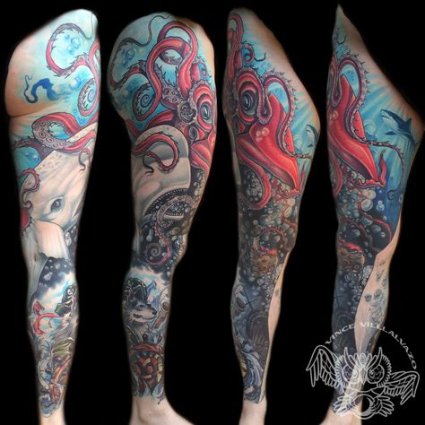 Under Water Tattoo, Treasure Tattoo, Sea Life Tattoos, Underwater Tattoo, Ocean Sleeve Tattoos, Ocean Sleeve, Octopus Tattoo Sleeve, Squid Tattoo, Sunken Treasure