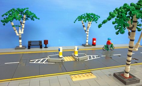 Traffic island | Something a bit different from me, a traffi… | Flickr Lego Train Station, Lego Road, Lego Tractor, Lego City Train, Lego Techniques, Lego Accessories, Lego City Sets, Lego Display, Lego Modular