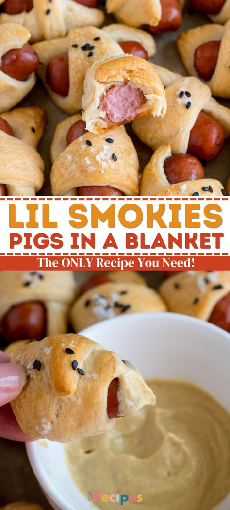 Pigs in a Blanket are the best appetizer to feed a crowd. Using refrigerated crescent rolls makes them easy to make and practical. Easy Pigs In A Blanket Recipe, Pigs In A Blanket Crescent Rolls, Sausage Crescent Rolls, Pigs In A Blanket Recipe, Lil Smokies, Best Appetizer, Cocktail Sausages, One Pot Wonders, Feed A Crowd