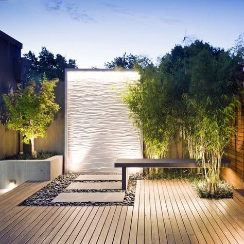 Contemporary Backyard Waterfall Stream Water Wall Fountain, Kolam Air, Water Feature Wall, Terrace Garden Design, Backyard Water Feature, Waterfall Design, Waterfalls Backyard, Modern Landscape Design, Garden Architecture