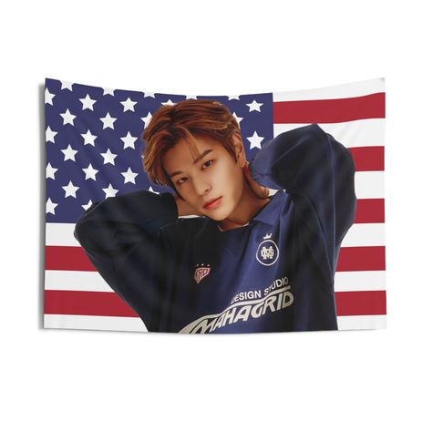 Upgrade your space with the SKZ Seungmin Flag Banner, a must-have for Stray Kids fans. Made from durable 100% polyester with vibrant printing, this tapestry showcases Seungmin in stunning detail. Available in multiple sizes to fit your space. Perfect for Stays, it's an ideal gift for Kpop enthusiasts. Seungmin Flag, Kpop Tapestry, Stray Kids American Flag, Seungmin American Flag, Lgbt Flag, Kids Fans, Kpop Merch, Stray Kids Seungmin, Flag Banner