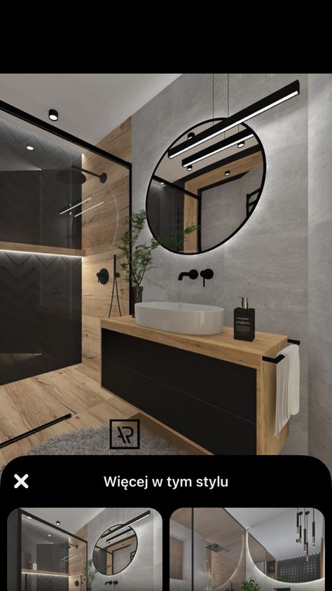 Black And Oak Bathroom, Black And Wood Bathroom Ideas, Black And Wood Bathroom, Guest Bathroom Design, Small Bathroom Tiles, Bathroom Design Black, Black White Bathrooms, Small Bathroom Makeover, Bathroom Shower Tile