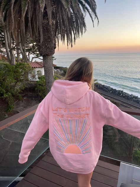 "Let's Watch the Sunset" Embroidered Winter Hoodie in Pink – Dandy Worldwide Trendy Hoodies, Loose Hoodie, Cute Preppy Outfits, Winter Hoodies, Cute Sweatshirts, Mein Style, Pullover Designs, Pink Hoodie, The Sunset