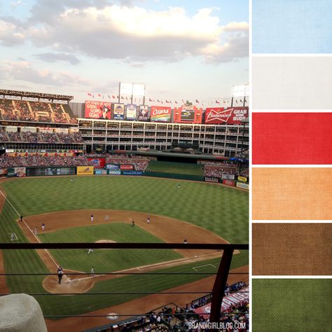 Color Palette #172 :: Summer Baseball Baseball Bedroom, Baseball Fashion, Summer Baseball, Sophisticated Decor, Baseball Theme, Painted Boards, Girl A, Mood Board Design, Paint Palette