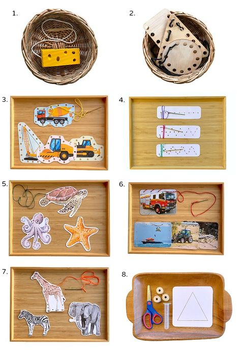 Montessori Threading Activities, How We Montessori, Montessori Sewing Activities, Montessori Sewing, Montessori Crafts, Montessori Trays, Preschool Montessori, Diy Montessori Toys, Sewing Activities