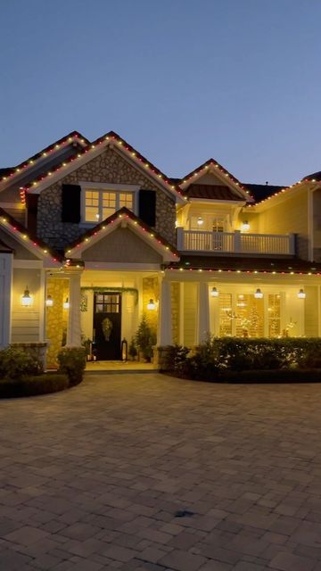 Erin/Sunny Side Up ☀️ on Instagram: "That time of night when ALL the lights click on. 🤩 I was debating switching to white outdoor lights for Christmas just to mix things up and my kids wouldn’t hear it! 😂 They love color so red and white for the win again.🎅🏻 We designed/built this house almost 10 years ago.. can you believe that!? My youngest was 3 when we moved in and will turn 13 in just a few months. Where does the time go? Many of you have been with me that long (or longer!) and I just w Red And White Christmas Lights, Lights For Christmas, White Christmas Lights, Lehenga Red, Bridal Lehenga Red, Outdoor Lights, Bridal Lehenga, Slow Down, White Christmas