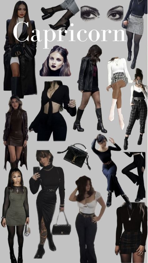 Cap Rising Aesthetic, Lilith Aesthetic Outfit, How To Dress Like A Capricorn, Venus Sign Capricorn Style, Capricorn Dress To Impress, Capricorn Midheaven Aesthetic, Scorpio Moon Aesthetic Outfit, Lilith Capricorn Style, Dressing Like Your Venus Sign Capricorn