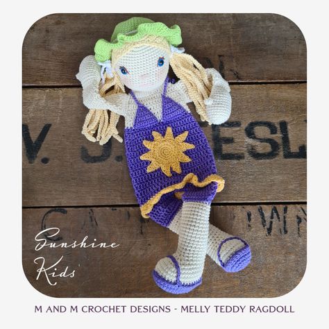 Melly Teddy Ragdoll Sunshine Crochet Kids CROCHET PATTERN: kid ragdoll, cute amigurumi, easy to make crochet doll lovey, baby shower. The Sunshine Kids are part of the Melly Teddy Ragdoll Family. They make a great gift for babies/small children. The pattern is quick and easy to make. The pattern can be made in any yarn and is a good yarn stash buster. #crochet #crochetpattern #crochetamigurumi #amigurumi #crochetdolllovey #crochetforbaby #crochetdoll #crochetkiddoll #crochetkidragdoll #cro... Yarn Stash Buster, Kids Crochet Pattern, Cute Amigurumi, Stash Buster, Lovey Blanket, Yarn Stash, Basic Crochet Stitches, Crochet Basics, Crochet For Kids