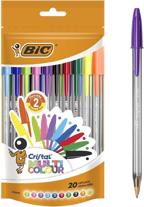 Bic Pens, Crystal Pen, Fluorescent Colors, Pens And Pencils, Pointed Pen, Stationery Pens, Colored Pens, Ballpoint Pens, Pen Sets