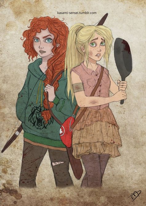 Merida and Rapunzel Merida And Rapunzel, Princesas Disney Anime, Animation Disney, Zombie Disney, Dark Disney, Disney Crossovers, Twisted Disney, Famous Cartoons, Art Disney