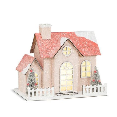 Medium Snowy Pink Glitter House Bonjour Fete Party Supplies Christmas Trees & Houses Rainbow Christmas Tree, Snow Season, Glitter House, Tinsel Christmas Tree, Holiday Mantle, Honeycomb Decorations, Christmas Houses, Bottle Brush Christmas Trees, Tinsel Tree