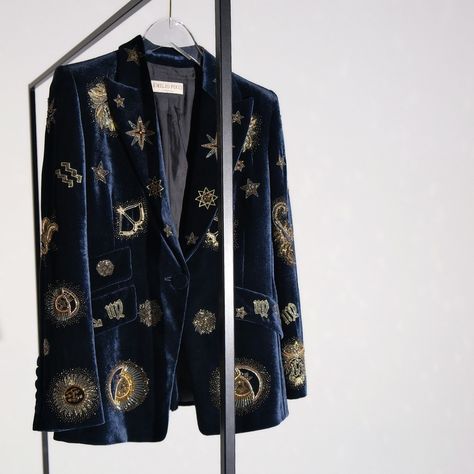 HOLY CHIC | Emilio Pucci FW2015 Blue Velvet Zodiac Jacket with Hand Embroidered Details Preowned & Excelent Condition Size: S Sold. 📍Str. Metropolit … | Instagram Evil Eye Fashion, Blue Velvet Jacket, Holy Chic, Space Cowboy, Space Cowboys, Star Crossed, Denim Blazer, Embroidered Details, Blazer And Shorts