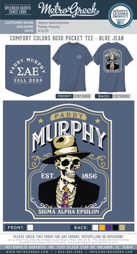 Paddy Murphy Shirt | SAE Shirt | Sigma Alpha Epsilon | Metro Greek | Fraternity Shirts | Skeleton | Ganagster | #SAE #paddymurphy #metrogreek #fraternity Paddy Murphy, Sigma Alpha Epsilon, Event Shirts, Sigma Alpha, Fraternity Shirts, Fraternity, Pocket Tee, Comfort Colors, Skeleton