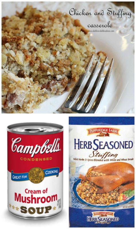 Chicken and Stuffing dump casserole Dump Casseroles, Pepperidge Farm Stuffing, Dump Chicken, Chicken And Dressing Casserole, Chicken Stuffing Casserole, Chicken And Stuffing, Homemade Stuffing, Stuffing Casserole, Dump Meals