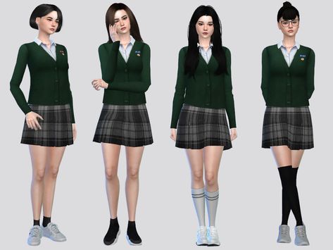 The Sims Resource - Hyosan High Uniform Namra Sims 4 School Uniform, Sims 4 College, Construction Outfit, Mods Sims 4, High School Uniform, School Uniform Kids, School Skirt, Kids Uniforms, Sims 4 Teen