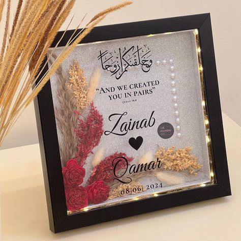 Personalisation adds a perfect touch to any gift! ♥️ Get in touch with us to personalise and elevate your gifting experience. #theframiingco #shadowbox #frame #framebyframe #floralshadowbox #flowers #driedflowers #giftideas #aesthetic #viral #viralvideos #giftsforhim #viralreels #frameshop #nikah #anniversary #may #birthday #engagement #giftsforfriends #giftshop #homedecor #summer #framedartwork #aesthetics #ａｅｓｔｈｅｔｉｃ #india #trendingreels #reelsinstagram #reelitfeelit Nikah Anniversary, Nikah Frame, Box Frame Art, May Birthday, Gift Inspo, Wedding Prep, Frame Art, Box Ideas, Shadowbox Frame