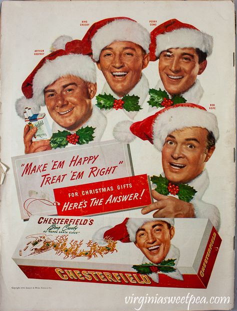 Life Magazine from December 25, 1950 - Chesterfield Christmas cigarette ad Christmas Advertising, Perry Como, Christmas Ephemera, Bob Hope, Bing Crosby, Vintage Christmas Images, Christmas Ad, Mid Century Christmas, Santa Hats