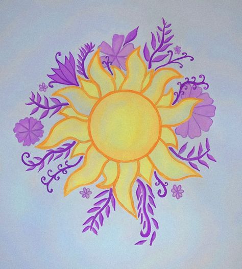 Easy Rapunzel Drawings, Rapunzel Lanterns Drawing, Tangled Sun Drawing, Tangled Flower Painting, Rapunzel Drawing Easy, Rapunzel Crafts, Rapunzel Stuff, Lanterns Drawing, Rapunzel Drawing