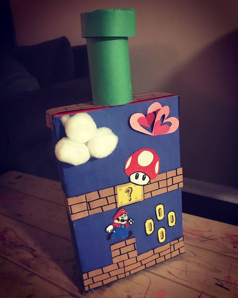 Donkey Kong Valentines Boxes, Valentines Cereal Box Ideas, Princess Peach Valentine Box Ideas, Cereal Box Valentine Boxes, Valentines Shoe Box Ideas For Boys, Super Mario Valentine Boxes, Mario Valentines Boxes, Valentine Mailboxes, Valentines Day Box