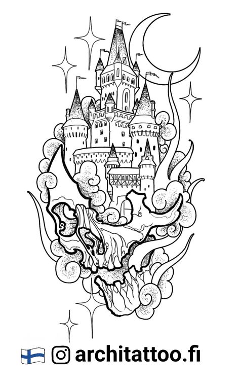 Dracula Tattoo, Castle Tattoo, Fantasy Tattoos, Chest Piece Tattoos, Painting Tattoo, Horror Tattoo, Tattoo Style Drawings, Tattoo Design Book, Line Work Tattoo