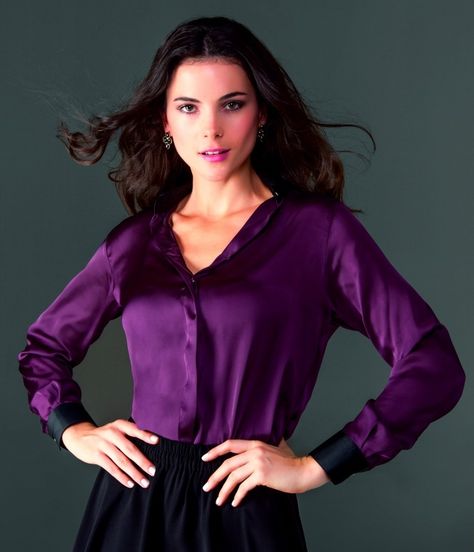 Purple Satin Blouse, Fitted Blouse, Everyday Casual Outfits, Satin Blouses, Fitted Blouses, Purple Blouse, Purple Satin, Purple Shirt, Satin Blouse